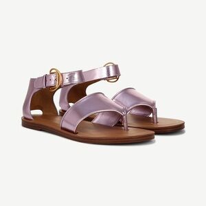 Franco Sarto Ruth Ankle Strap Flat Sandal Pink Metallic Vegan Leather 9 NEW
